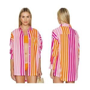Beach Riot Pink Sunset Stripes Button Down Alexa Cover-Up‎ Top L/XL Resortwear